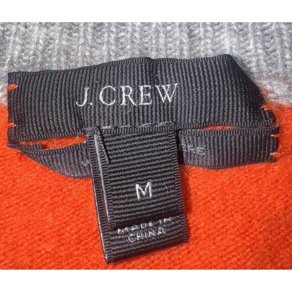 J. CREW Women’s Gray Orange Wool Cashmere Elbow Patch Crew Neck Sweater Sz M - Picture 5 of 10